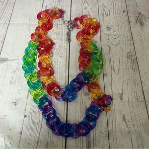 Sassy Jones Multicolor Rainbow Double Chain Link Kerri Necklace Chunky Acrylic
